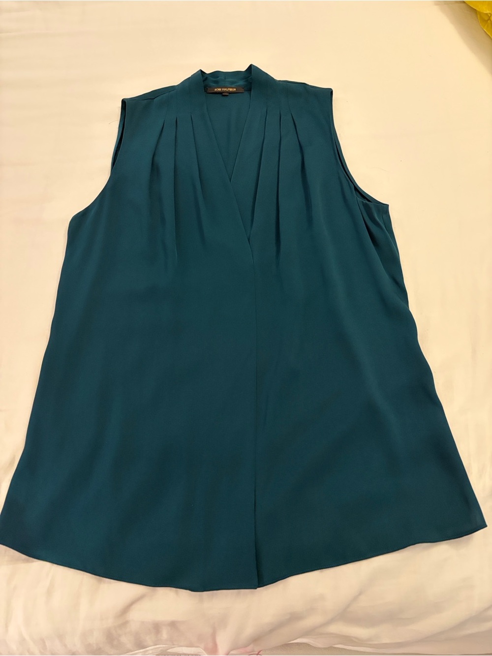 Kobi Halperin Mila Sleeveless Pleated V-Neck Camisole in Teal Green